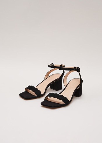 Phase Eight Suede Scallop Block Heels Black Canada | ZGMJTI-967